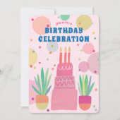 ピンクケーキバブルお洒落誕生日パーティーカスタム 招待状 (正面)