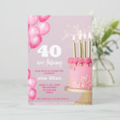 ピンクケーキバルーンモダン40歳の誕生日 招待状 (スタンド正面)