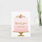 ピンクケーキファースト誕生日グリッターサンキューカード 招待状 (正面)