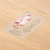 ピンクケーキブライダルシャワー アクリル招待状 (レイダウン)