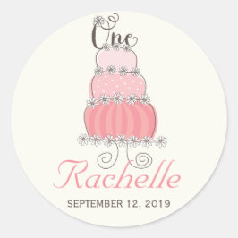 ピンクケーキベビーガール1st誕生日パーティーギフトラベル ラウンドシール