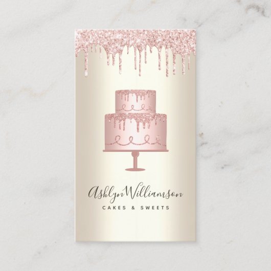 ピンクケーキベーカリーグリッタードリップス金ゴールドシェフデザート 名刺 (正面)