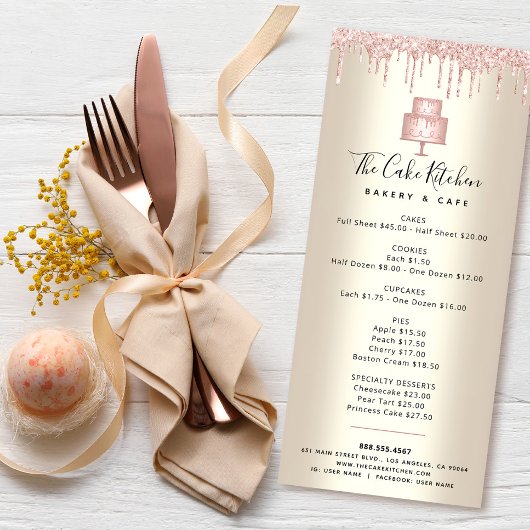 ピンクケーキベーカリーグリッターパティシエメニュー金ゴールド  ラックカード