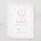 ピンクケーキボウ誕生日 招待状 (正面)