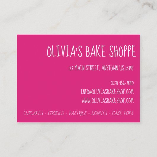 ピンクケーキポップ・アートのベーカリーパティシシェフベイクショップ料理 名刺 (裏面)