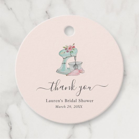 ピンクケーキミキサーブライダルシャワーありがとうギフトラベル フェイバータグ (正面)