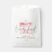 ピンクケーキ名21歳の誕生日パーティーありがとう フェイバーバッグ (正面)