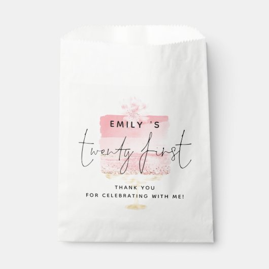 ピンクケーキ名21歳の誕生日パーティーありがとう フェイバーバッグ (正面)