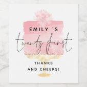 ピンクケーキ名21歳の誕生日感謝してい応援 ワインラベル (シングルラベル)