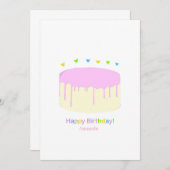 ピンクケーキ誕生日カード サンキューカード (正面/裏面)