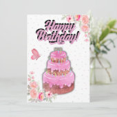 ピンクケーキ誕生日カード シーズンカード (スタンド正面)