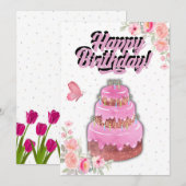 ピンクケーキ誕生日カード シーズンカード (正面/裏面)