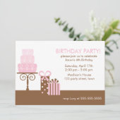 ピンクケーキ&プレゼント誕生日 招待状 (スタンド正面)