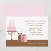 ピンクケーキ&プレゼント誕生日 招待状 (正面/裏面)