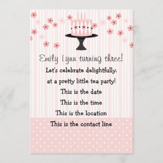 ピンクケーキ（3本のキャンドル付き） 招待状