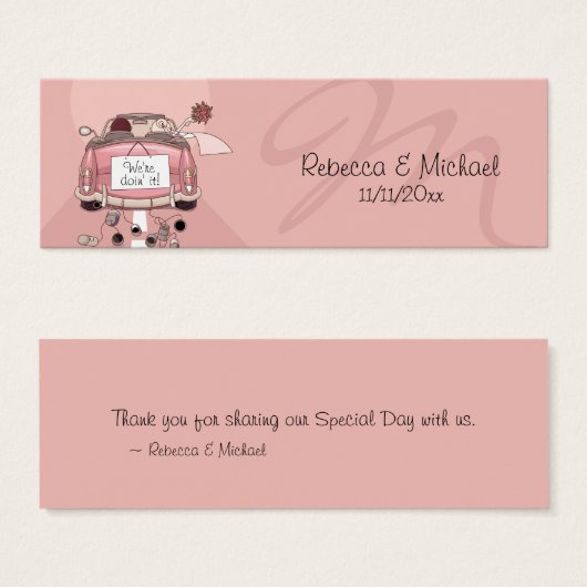 ピンクゲタウェイカー結婚式の引き出物ラベル (正面&裏面)