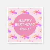 ピンクゲッコリザード女の子らしい女の子誕生日 スタンダードカクテルナプキン (正面)