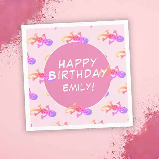 ピンクゲッコリザード女の子らしい女の子誕生日 スタンダードカクテルナプキン