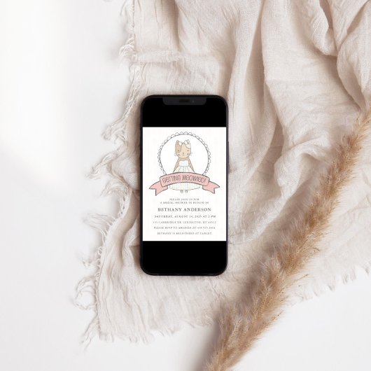 ピンクゲティングメイドキャットテーマブライダルシャワー 招待状