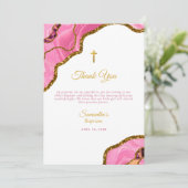 ピンクゲーデアゲイト金ゴールドクロスバプテスマ《キリスト教》洗礼式や命名式 サンキューカード (スタンド正面)