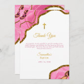 ピンクゲーデアゲイト金ゴールドクロスバプテスマ《キリスト教》洗礼式や命名式 サンキューカード (正面/裏面)