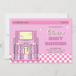 ピンクゲームプレーヤーアーケードダンスマシン赤ちゃんシャワー 招待状