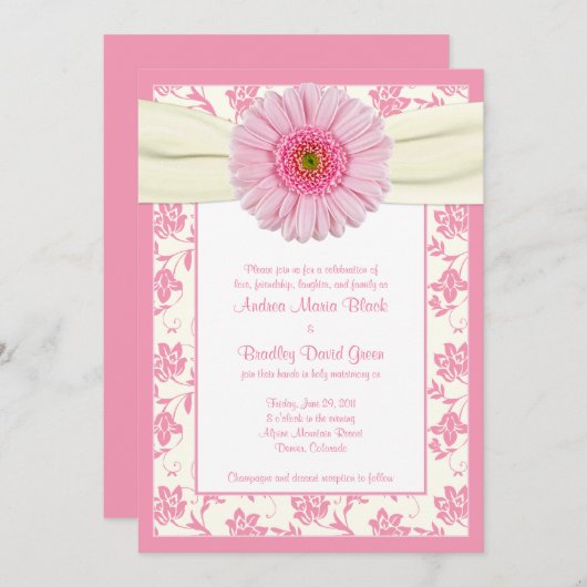ピンクゲ淡い色のルベラアイボリーフローラ結婚式招待状 招待状 (正面/裏面)