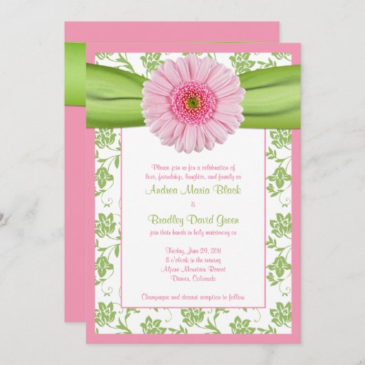 ピンクゲ淡い色のルベラグリーンフローラ結婚式招待状 招待状 (正面/裏面)