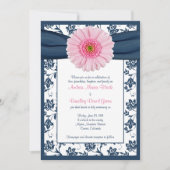 ピンクゲ淡い色のルベーラネイビーフローラ結婚式招待状 招待状 (正面)