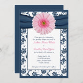 ピンクゲ淡い色のルベーラネイビーフローラ結婚式招待状 招待状 (正面/裏面)