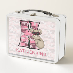 ピンクコアラとカモフラージュ文字K メタルランチボックス