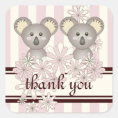 ピンクコアラツインガールベビーシャワー/子供の誕生日 スクエアシール (正面)