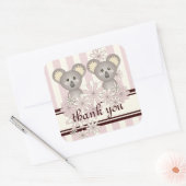 ピンクコアラツインガールベビーシャワー/子供の誕生日 スクエアシール (封筒)