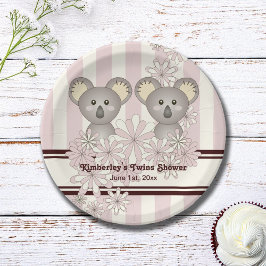 ピンクコアラツインベビーシャワー/キッズガール誕生日 ペーパープレート
