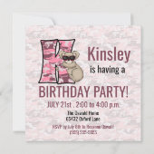 ピンクコアラレターK子供の誕生日パーティー 招待状 (裏面)