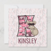 ピンクコアラレターK子供の誕生日パーティー 招待状 (正面)