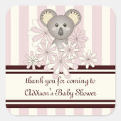 ピンクコアラ子供パーティーの好意/女の子の赤ちゃんシャワー スクエアシール (正面)