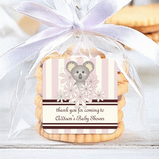 ピンクコアラ子供パーティーの好意/女の子の赤ちゃんシャワー スクエアシール