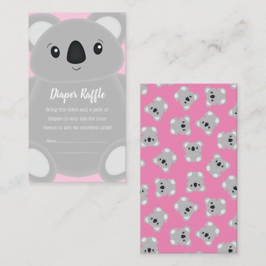 ピンクコアラ熊ベビーシャワー エンクロージャーカード (正面/裏面)