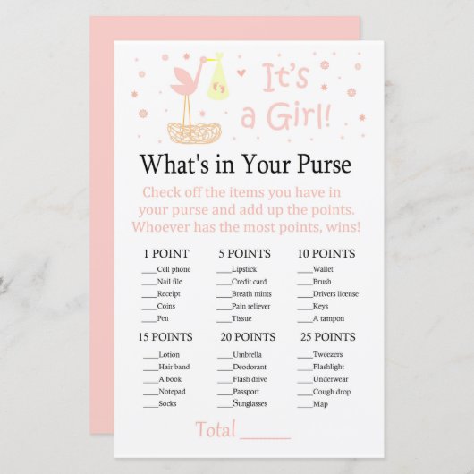 ピンクコウノトリの巣あなたの財布のゲームの中に何がある (正面/裏面)