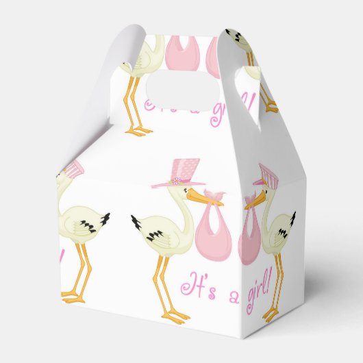 ピンクコウノトリ赤ちゃんシャワーギフトボックス フェイバーボックス (裏面サイド)