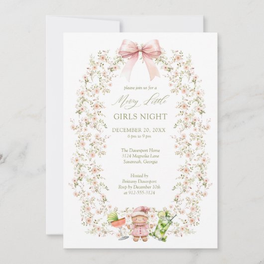 ピンクコガーリーケットガールズナイトホリデーパーティー 招待状 (正面)