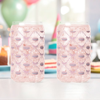 ピンクコガーリーケットボウ&マカロン ガラス缶