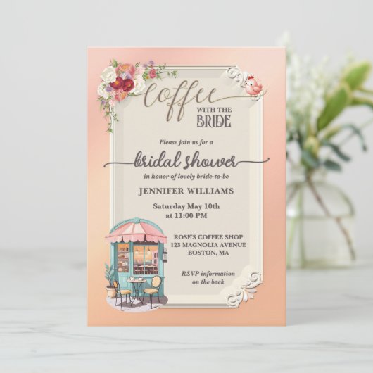 ピンクコガーリーーヒーブライダルシャワー 招待状 (スタンド正面)