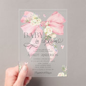 ピンクコケエレガントットフローラボウベイビーシャワー アクリル招待状 (インサイチュ (ポータブル))