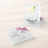 ピンクコケエレガントットボウスウィート16誕生日 ガラスコースター (アングル)