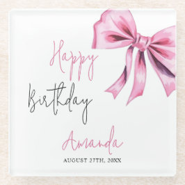 ピンクコケエレガントットボウスウィート16誕生日 ガラスコースター