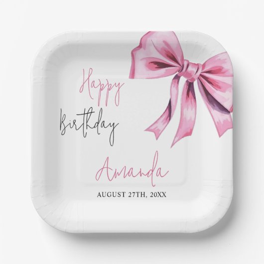 ピンクコケエレガントットボウスウィート16誕生日 ペーパープレート (正面)