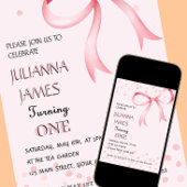 ピンクコケエレガントット第1誕生日招待状 招待状