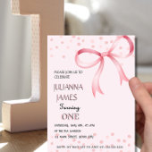 ピンクコケエレガントット第1誕生日招待状 招待状